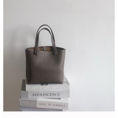 木木子家 19cm 荔枝紋牛皮手提托特包 單肩斜背包, 灰, 1個