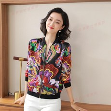 雪紡小外套素色棒球服女裝2024年韓版新款春秋短外套薄款拉鍊防晒衣