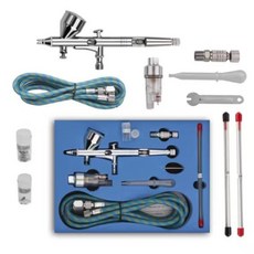 에어브러쉬 0.2 0.3 및 0.5mm 바늘과 에어 호스가있는 다목적 듀얼 액션, 은색