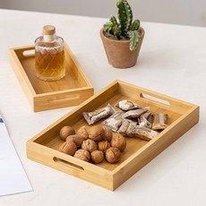 에이리빙 미니 나무 사각 우드 쟁반 예쁜 원목트레이, 1개, 허니오크