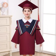 兒童幼兒園小學生畢業服裝學士服男女博士服拍照典禮服, 酒紅色+深藍色大披肩+帽子畢業,120