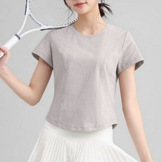 Makone 여성 솔리드 무지 라운드넥 곡선밑단 반팔 티셔츠 스포츠 헬스 조깅복 속건 반소매 티