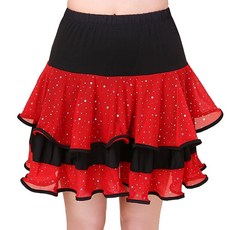 반짝이 배색 캉캉치마 미니 라틴 스커트 댄스복 스포츠 망사 살사 라인 3단 댄스