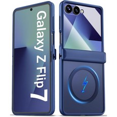 핸드폰케이스 범퍼케이스 범퍼 삼성 갤럭시 Z 플립 7 케이스 마그네틱 힌지 보호 기능 MagSafe 전면 스크린 프로텍터 반투명 러기드 남성 여성용 풀 파란색
