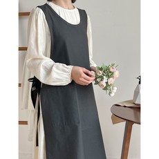 헬로젬 린넨 사이드 트임 롱 앞치마, 검정색, 1개