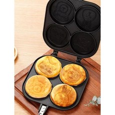 계란빵 프라이팬 팬케이크 4구 양면 논스틱 호떡 후라이팬 오믈렛 가정용 디저트 브런치, 1개, 양면 프라이팬 4구