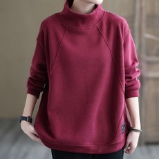 SAHINER 여성 폴라넥 루즈핏 오버핏 맨투맨 데일리 캐주얼 긴팔티셔츠 LWBWY24