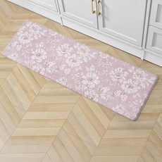 Laura Ashley - 피로 방지 주방 매트 아이리스 꽃무늬 디자인 얼룩 방수 및 변색 방지 요리 및 스탠딩 릴리프 미끄럼 방지 뒷면 치수 44.5cm x 81., 48"L x 17.5"W x 0.5"Th, Soft Pink