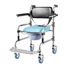 坐便椅 馬桶椅 輔助椅 便盆椅 移動廁所 沐浴椅 洗澡椅 老人輔助椅 老人坐便椅 殘疾人馬桶器 可洗澡器 家用坐便 孕婦加厚坐便, 1個, 寬度58豪華萬向輪鋼踏硬坐款（折疊扶手）