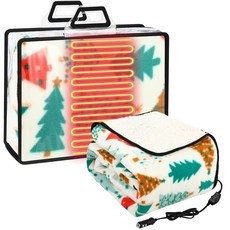 Riakrum 12V 자동차용 온열 담요 2단계 난방 레벨 겨울 전기 담요 따뜻한 담요 자동차 트럭 SUV RV 및 캠핑에 꽂을 수 있음 147.3 x 109.7cm(5, 크리스마스 트리