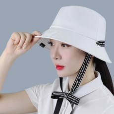 루페오 여성용 라벨 스트링 스트랩 리본 턱끈 골프 버킷햇 모자, 화이트, 1개