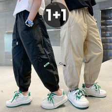 남아 주니어 와이드 조거 팬츠 학생 스트링 카고 트레이닝복 2종세트