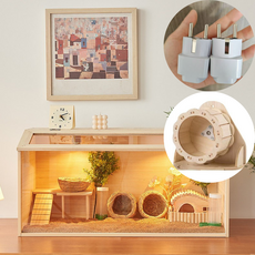 Hampia 햄스터 케이지 넓게 보이는 원목 대형 리빙하우스 사육장, 1세트, 대형 60