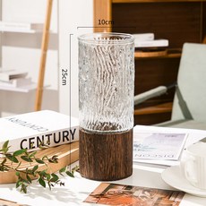 玻璃花瓶 附木托 簡約風格 客廳餐桌擺件, 木托冷紋透明