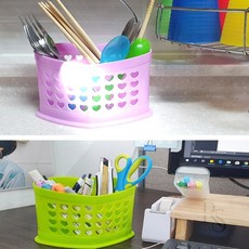 하트모양 컬러 3칸 다용도 꽂이통 소품꽂이, 1개, 단일