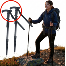 다온웨이 인체공학 곡선핸들 초경량 등산스틱, 2개, 블랙