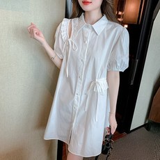 Yellwel 여성 스트라이프 반소매 셔츠 원피스 여름 숏 드레스 DJP