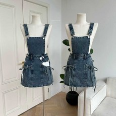 데님 멜빵 원피스 청치마 리본장식 미니 오버롤 여름 청원피스 캐주얼 서스펜더