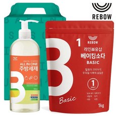 레인보우 올인원 주방세제 펌프용기 500g+ 베이킹소다 파우치 1kg 2종세트 친환경세제