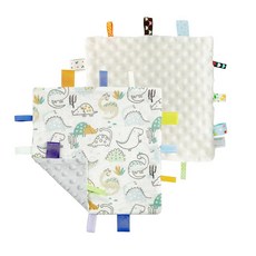 해외 CREVENT Tag Security 아기용 담요 남아용 부드럽고 작은 러비 아기 이불 감각 생일 베이비 샤워를 위한 훌륭한 선물 25.4 x 25.4cm10 10인치 8, .0009.Dino + Ivory Tag.