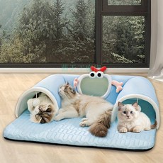 最火爆 夏季透氣貓咪遊戲隧道床，貓咪捉迷藏通道，玩耍睡覺皆宜，可拆卸貓床，互動式貓藏身處，附寵物睡墊, 綠色,XL, 1個