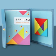 書本式磁性七巧板 - 幾何形狀拼圖 兒童益智玩具 蒙特梭利教具 智力拼圖 (台灣現貨), 磁性七巧板（附96道圖案題）, 1個