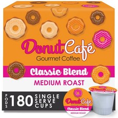 Donut Café 콜롬비아 커피 도넛 카페 고메 포드 블렌드 미디엄 로스트 비변형식품NonGMO 글루텐 프리 키우릭 K컵 커피머신 호환 부드럽고 맛있음 80개입, 1개