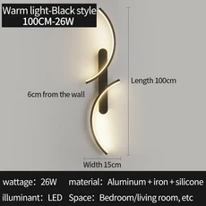2PC 곡선 벽 조명 LED 현대 벽 램프 블랙 달빛 거실 침실 머리맡 복도 옷장 조명기구, 05 100cm right 1PC, 02 Warm White (2700-3500K)