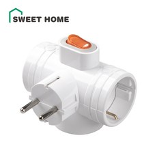 스윗홈 국산 T자 멀티탭 3구 스위치 절전형 16A T형 어댑터 콘센트, 1개, 0mm, 화이트