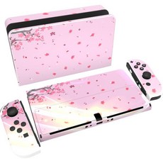 PlayVital 전체 세트 보호 스티커 Nintendo Switch OLED 모델용 맞춤형 비닐 데칼 스킨 스위치 OLED 콘솔 및 조이콘 도크 그립 - 킬링 클라운, Pink Cherry Blossom