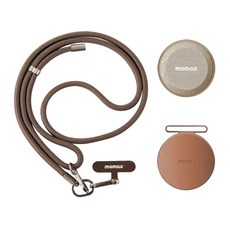 Momax 摩米士 1-Vibe Go 迷你磁吸藍牙喇叭 手機支架喇叭 TWS立體聲 IPX6防水音箱 戶外藍牙喇叭, 沙漠金, 掛繩套裝組 無線音箱