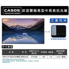 CASOS 簡易型中長焦投影機專用菲涅爾抗光幕, 80吋菲涅爾抗光幕