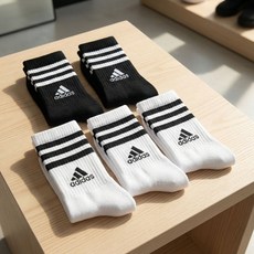 아디다스 양말 스포츠 장목 Crew 5P 삼선 러닝삭스, 5세트, White+Black