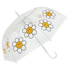 바이코코 스마일 데이지 도트 POE 돔형 대형 투명 자동 가벼운 장우산