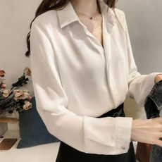 옷자락 여자 무지 연주회 면접 솔리드 찰랑 긴팔 블라우스