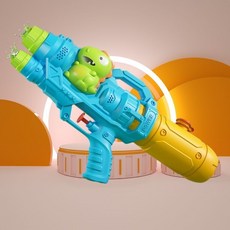 新款女生專用水槍 高顔值兒童水槍玩具 小馬寶莉雙噴頭抽拉式滋水槍, 【雙噴頭】萌趣恐龍水槍-藍色, 1個