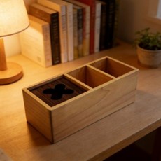實木桌面收納盒 雜物整理架, 深卡其布色,19*8.3*9cm
