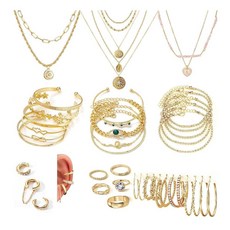 ECLATIS 17IF 38-59피스9-8팩 여성 금 도금 하이퀄리티 주얼리 세트 목걸이 8개 12개 디자인 팔찌 27개 반지 12쌍 귀걸이 후프 모던하고 세련된 심플 스파클