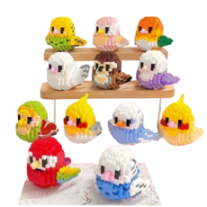 鸚鵡麻雀小鳥積木套裝，速食漢堡薯條吐司蛋糕可樂甜蜜派對鑽石積木，微型積木玩具，激發無限想像力, 1套, 小鳥(一套12款)