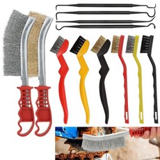 12개 철사 브러시 세트 손잡이 스테인리스 강철 황동 포함 편안한 작은 용접 슬래그 녹 제거용 2개 대형 + 6개 소형