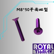 ROYAL 鈦合金螺絲 M8*50F皿平 P:1.25 飛碟頭 64鈦螺絲 (四色可選), 1個, 皇家紫
