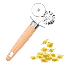 신바다 페이스트리 커터 더블 휠 - 파스타 피자 라비올리 쿠키에 완벽한 나무 손잡이 치즈 슬라이서로 요리 예술성 향상, Pastry Cutter Double Wheel
