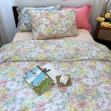 하임데코 꽃무늬 빈티지 이불커버 싱글 퀸 사계절 순면 클레마 플라워 침구, 싱글 이불커버+매트리스시트+베개커버1장