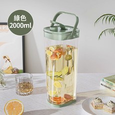 便攜手提大容量冰箱冷水壺水果茶涼水壺家用裝水飲料桶冰水果汁杯, 1個, 小立方冷水壺2L-森林綠:如圖, 1L