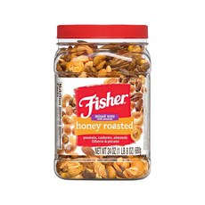 Fisher Snack 캐슈 아몬드 피칸 브라질 너츠 땅콩 없음 디럭스 믹스 너트 (24온스), 허니 로스팅, 24 Ounce (Pack of 1)