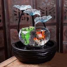 招財桌面流水魚缸加溼器 客廳裝飾 喬遷新居實用禮品, 波浪黑色-沒有霧