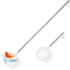 2개 세트 수족관 새우망 확장 스테인리스 손잡이 소형 탱크 도구 새우 베타용 사각형 원형 이물질 제거망, white, Round