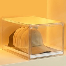 104885 GUDEMAY 모자 정리함 캡 박스 쌓을 수 있는 투명 야구 홀더 컨테이너 자석 문 포함 스냅백 보관 풀 아웃 서랍 랙 디스플레이 케이스 (1팩)