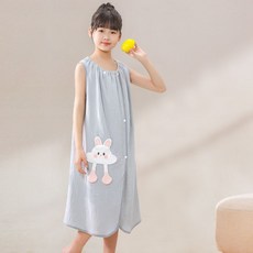 兒童浴裙+乾髮帽套裝 純棉紗布吸水速乾居家洗澡袍