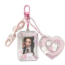 CUTE STORE규격 증명사진 액자 열쇠고리 DIY 장식카드 스티커 여자 열쇠고리 귀여운 열쇠고리, 핑크, 5개